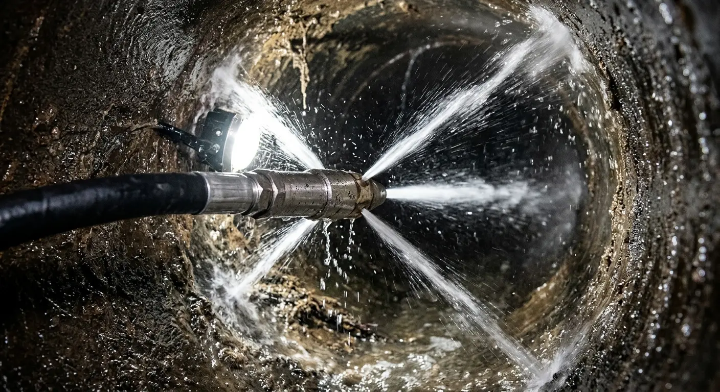 High-pressure hydro jetting nozzle cleaning sewer pipe for Sewer Cleanout in Royal Kunia